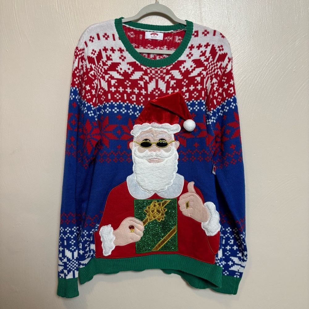 NWT Holiday Time Men’s Sweater Santa Christmas Ugly Party Green‎ Red 2D Size 2XL